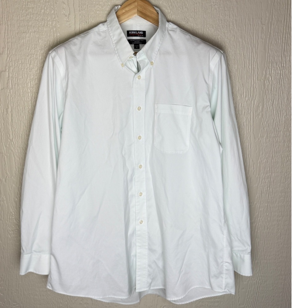 Kirkland Signature Mens XL 17-34/35 White Non-Iron Cotton Dress Shirt NWOT
